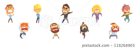 Angry and Exasperated Man Character Shouting and Yelling Vector Set 118268903