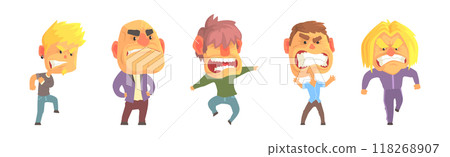 Angry and Exasperated Man Character Shouting and Yelling Vector Set 118268907
