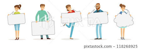 People Characters Holding Empty Speech Bubble Vector Illustration Set 118268925