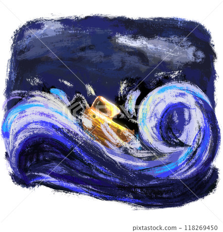 Boat in a storm artistic cartoon illustration Boat in a storm artistic cartoon illustration 118269450