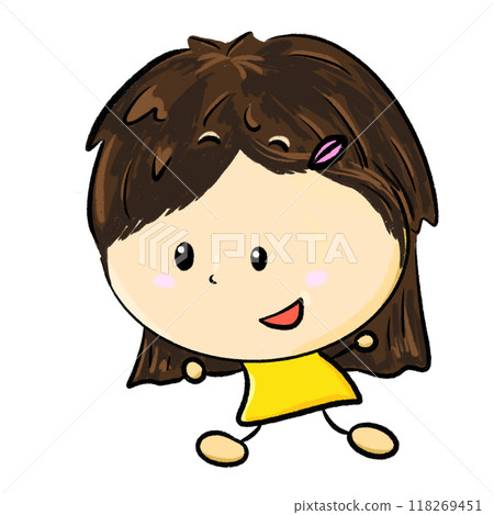 Cute smiling girl in yellow shirt cartoon illustration Cute smiling girl in yellow shirt cartoon illustration 118269451