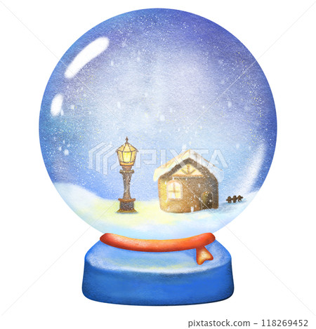 Christmas glass ball winter snowing wooden house decoration isolated crayon illustration 118269452
