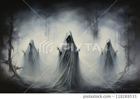 Ethereal mist guardians, protecting sacred sites with their veiled presence - Generative AI 118269533