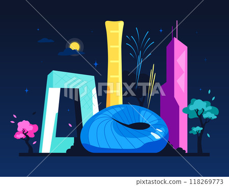 Asia main metropolis - modern colored vector illustration 118269773