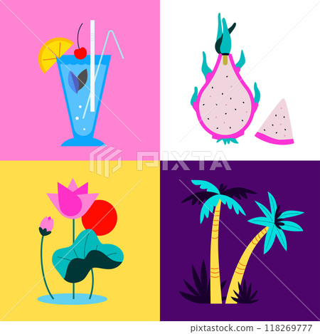 Plants and food in Thailand - set of flat design style colorful illustrations 118269777