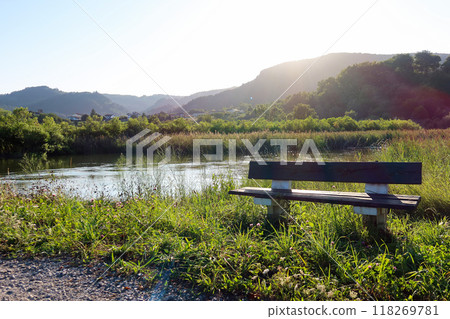 Restful River View: Bench Overlooking Mundakako Itsasadarra, Basque Country Restful River View: Bench Overlooking Mundakako Itsasadarra, Basque Country 118269781