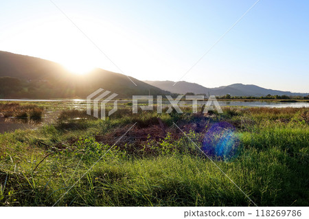 Sunset Over the Wetlands of Mundakako Itsasadarra Delta, Basque Country Sunset Over the Wetlands of Mundakako Itsasadarra Delta, Basque Country 118269786