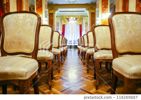Lviv Opera House. interior. beautiful old chairs in the theater 118269887