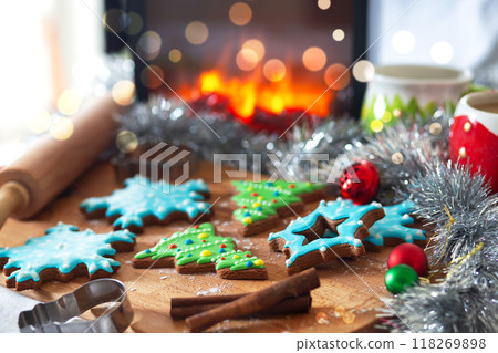 colored gingerbread cookies with baking forms 118269898