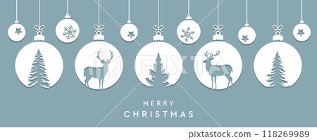 christmas greeting card with decorative christmas balls with reindeer vector illustration 118269989