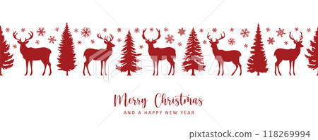 christmas greeting card with seamless deer and fir tree pattern vector illustration christmas greeting card with seamless deer and fir tree pattern vector illustration 118269994
