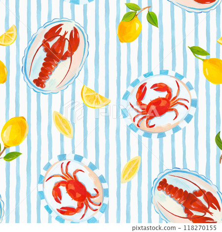 Beautiful blue watercolor hand drawn seamless pattern in patchwork style. Patchwork background surface print design. Stock illustration. 118270155