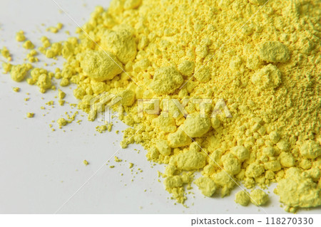 Neapolitan yellow pigment on a white background Neapolitan yellow pigment on a white background 118270330