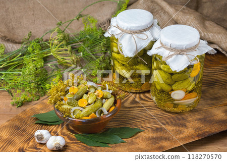 marinated cucumbers, cucumbers in a bowl, Cucumber pickle set marinated cucumbers, cucumbers in a bowl, Cucumber pickle set 118270570
