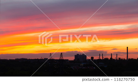 red sky at sunset. beautiful overflows of colors at sunset, urban landscape red sky at sunset. beautiful overflows of colors at sunset, urban landscape 118270750