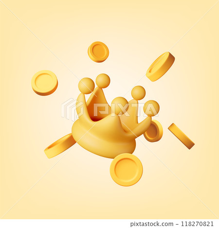 3D dollar coins around gold crown isolated 3D dollar coins around gold crown isolated 118270821