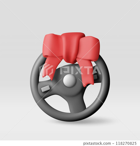 3D car steering wheel with red bow isolated 3D car steering wheel with red bow isolated 118270825