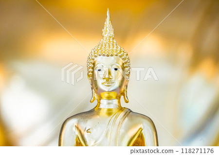 Golden Buddha statue serves as a symbol for the Lord Buddha. for adoration and reverence among Buddhists Golden Buddha statue serves as a symbol for the Lord Buddha. for adoration and reverence among Buddhists 118271176