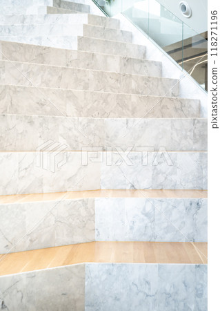 White looking grand marble stairs in the grandstand with wood floor on its step. 118271196