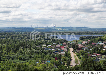The tower of an ancient Bulgarian fortress on a high cliff on the banks of the Kama River, Elabuga, Tatarstan, Russian Federation 118271748