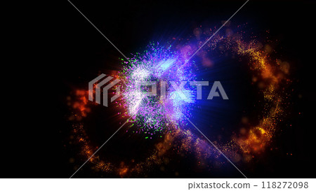 a bright magical flash resembles multi-colored and fiery fireworks 118272098