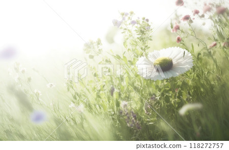 Serene meadow scene with a vibrant mix of wildflowers Serene meadow scene with a vibrant mix of wildflowers 118272757