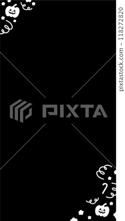 Vertical, black and white Halloween frame with pumpkin, candy cane and doodles for social media post, ad template, decoration, banner, campaign, background, wallpaper, backdrop, book cover 118272820