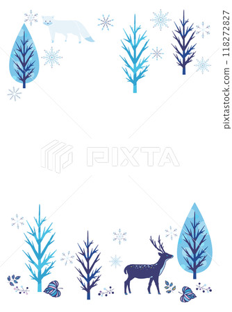 Deer and fox snow frame material Cute winter frame Deer and fox snow frame material Cute winter frame 118272827