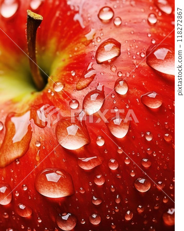 A Fresh Red Apple Sprinkled with Water Droplets, Ready for Enjoyment and Tasting Delight 118272867