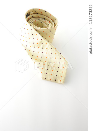 A polka dot tie photographed on a white background A polka dot tie photographed on a white background 118273233
