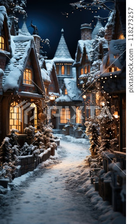 Street in a Christmas night in an old town 118273257