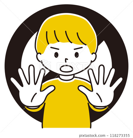 一個男孩把手伸到身體前面並貼上禁止標記的插圖 118273355