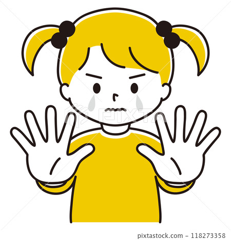 Illustration of a girl sticking both hands out in front of her body 118273358