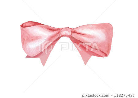 A satin bow, a peach colored ribbon, watercolor illustration isolated on white. Hand drawn design element perfect for logotype, labels, websites, cards, posters, frames, mother day decor 118273455