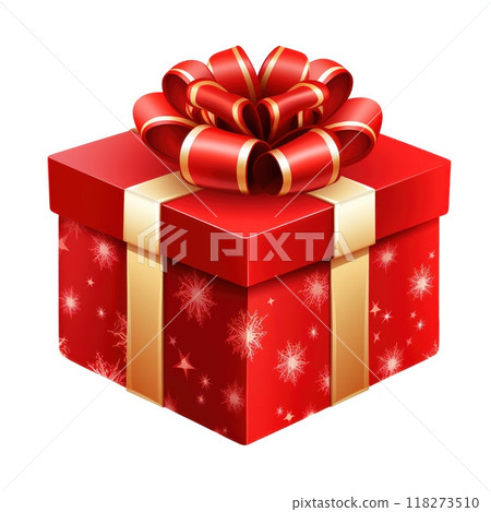 Gift box isolated on white background. Packaging with bow and ribbon. 118273510