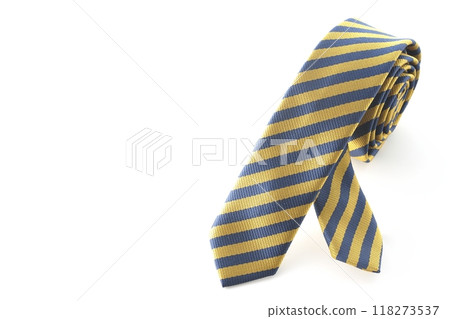 Striped tie photographed against a white background 118273537