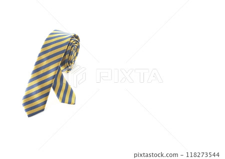 Striped tie photographed against a white background 118273544