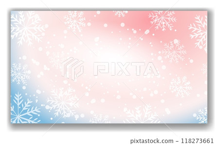 A pattern featuring blue and pink snowflakes on a gradient background with soft hues of pink and blue. This design conveys a winter and holiday theme. Vector illustration A pattern featuring blue and pink snowflakes on a gradient background with soft hues of pink and blue. This design conveys a winter and holiday theme. Vector illustration 118273661