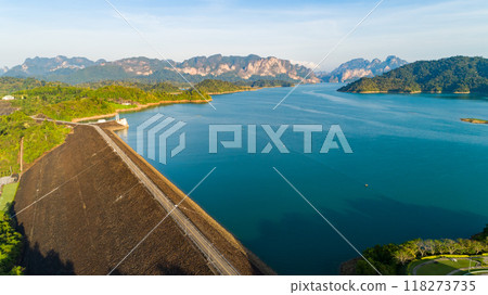 Aerial view drone shot of scenery mountain tropical rainforest in thailand 118273735