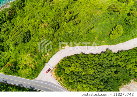 Aerial view Tropical Rainforest trees mountains,Top view green forest background 118273748