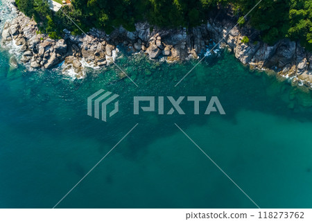 Top view Sea Shore at Phuket Thailand beautiful seacoast in open sea summer season background 118273762