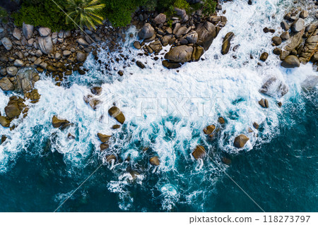 Top view Sea Shore at Phuket Thailand beautiful seacoast in open sea summer season background 118273797