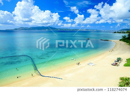 Distant view of Kise Beach and Nago city, Okinawa Prefecture 118274074