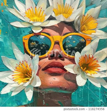 Vibrant summer vibes captured in an artistic picture featuring a stylish figure Vibrant summer vibes captured in an artistic picture featuring a stylish figure 118274356