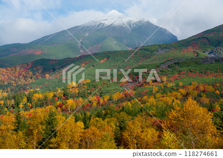 Colorful autumn forests and snow-capped peaks Colorful autumn forests and snow-capped peaks 118274661