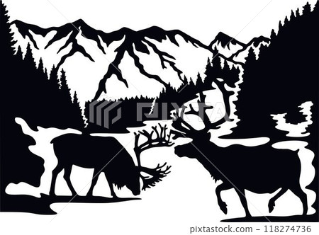 Deer, male - Wildlife Stencils - Deer Silhouette, Wildlife clipart isolated on white 118274736