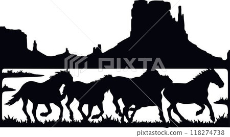 Horse, Herd Of Horses - Wildlife Stencils - Horse Silhouette, Wildlife clipart isolated on white Horse, Herd Of Horses - Wildlife Stencils - Horse Silhouette, Wildlife clipart isolated on white 118274738