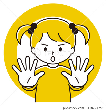 Illustration of a prohibition sign and a girl sticking her hand out in front of her body 118274755