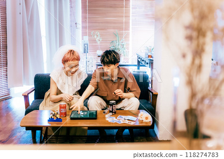 Bride and groom having a home party Bride and groom having a home party 118274783