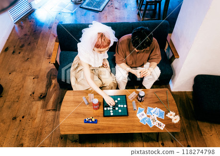 Bride and groom having a home party Bride and groom having a home party 118274798
